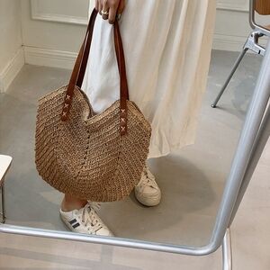 Stylish Tan Woven Tote Bag